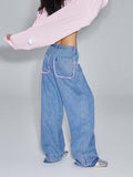 Unisex Pants Fall Pocket Raw Hem Jeans
