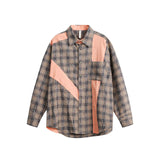 Unisex Sweater Color-Contrast Check Long Sleeve Shirt