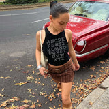 Women Halter Tops Summer Fashion Letters Rhinestone Slim round Neck