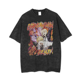 T-shirt retro vintage washed print anime chainsaw