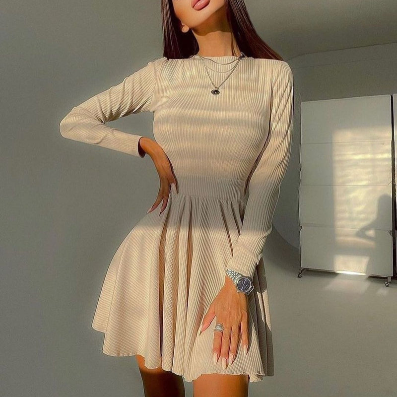 Women Dresses Fall Women's Clothing round-Neck Long-Sleeved Dress