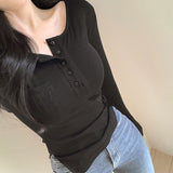 Women Long Sleeve Shirt Half-Open Collar Button round Neck Top for Women