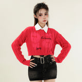 Women Sweater Long Sleeve Short Sweater Casual Spring and Autumn round Neck Sweater