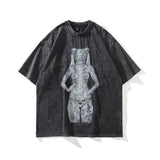 Men T Shirt T Yabi Style Dark Print Worn Looking Washed-out Short Sleeve T-shirt for Men and Women