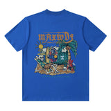 Men T Shirt Vintage Print Short Sleeves T-shirt Men and Women Old Summer Loose