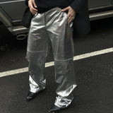 Women Cargo Pants Straight-Leg Trousers Stitching Leisure
