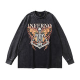 Men Long Sleeve Shirt Skull Print Washed Long Sleeve T-shirt for Men and Women
