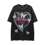 Men T Shirt Vintage Heart Graffiti Fashion Brand Half Sleeve T-shirt Men and Women
