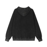 Men Hoodie Spider Letter Embroidered Washed Distressed Hooded Sweater