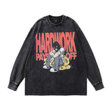 Men Long Sleeve Shirt Vintage West Coast Hiphop Cartoon Distressed Long Sleeve T-shirt Men and Women Washed