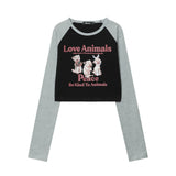 Women Long Sleeve T-Shirt Printed Short T-shirt Women's Fall Slim Fit round Neck