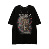 Men T Shirt Bear Graffiti Short Sleeve T-shirt Men and Women Loose-Fitting Casual round-Neck