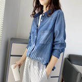 Women T-shirt Denim Shirt Female Loose Casual Long Sleeves