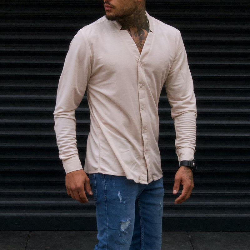 Men T Shirt Men's V-neck Casual Long Sleeve T-shirt