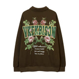 Men Hoodie Rose Flower Letter Print Sweatshirt Men's Loose Lapels Half Zip Pullover