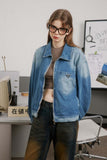 Unisex Jacket Autumn Floral Offset Denim Coat Women's Clothing