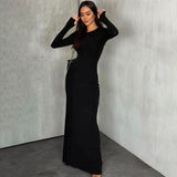 Women Dresses Winter Fashion round-Neck Long-Sleeved Dress