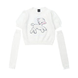 Women Sweater Puff Short Sleeve Knitwear Girls' round Neck Towel