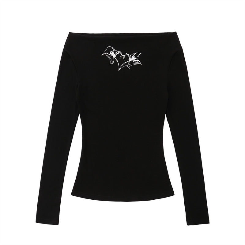 Women Long Sleeve T-shirt Floral-Print off-Shoulder Long Sleeve T-shirt for Women Autumn Cotton