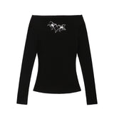 Women Long Sleeve T-shirt Floral-Print off-Shoulder Long Sleeve T-shirt for Women Autumn Cotton