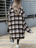 Plaid Trench Coat Fashionable Lengthened Plaid Shirt Women's Coat