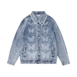 Men Denim Jacket Washed Distressed Butterfly Printed Denim Men Spring and Autumn Jacket
