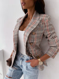 Plaid Trench Coat Autumn and Winter Long Sleeve Double Breasted Plaid Printed Suit
