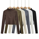Women T-shirt Autumn and Winter Long Sleeves Knitted Top Women's T-shirt Solid Color Bottoming Shirt