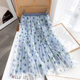 Women Skirt Printed Floral Gauzy Skirt High Waist