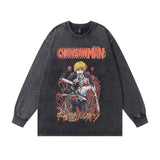 Men Long Sleeve Shirt Cartoon Printed Long-Sleeved Bottoming T-shirt Men and Women Washed Old