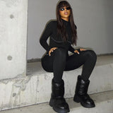 Women Jumpsuit Temperament Slim-Fit Zipper Turtleneck Long Sleeve Jumpsuit