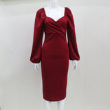 Women Desses Dress Puff Sleeve Slim-Fit Hip Skirt