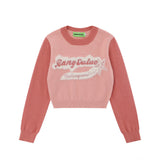 Women Sweater Color-Block Crew Neck Short Sweater Letter Autumn Sweater