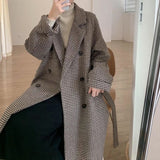 Plaid Trench Coat Autumn Loose Long Houndstooth Woolen Coat for Women