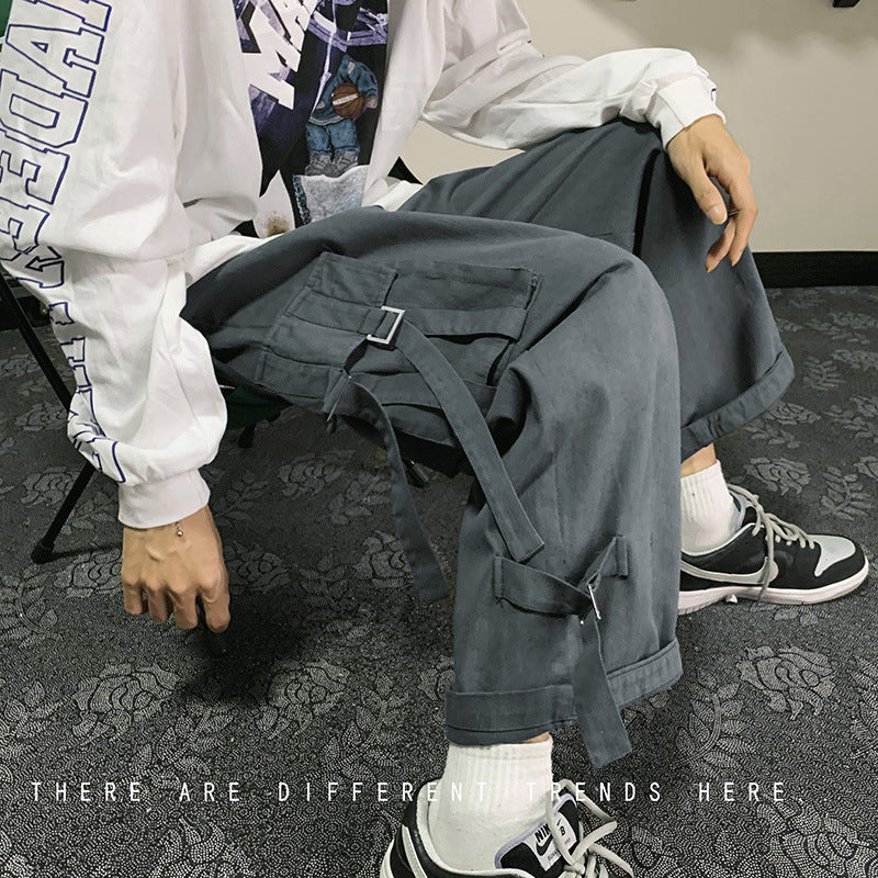 Men Sweatpants Functional Overalls Men's Autumn Loose Wide-Leg Casual Pants