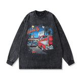 Men Long Sleeve Shirt Dark Retro Washed Long Sleeve T-shirt Men Hip Hop
