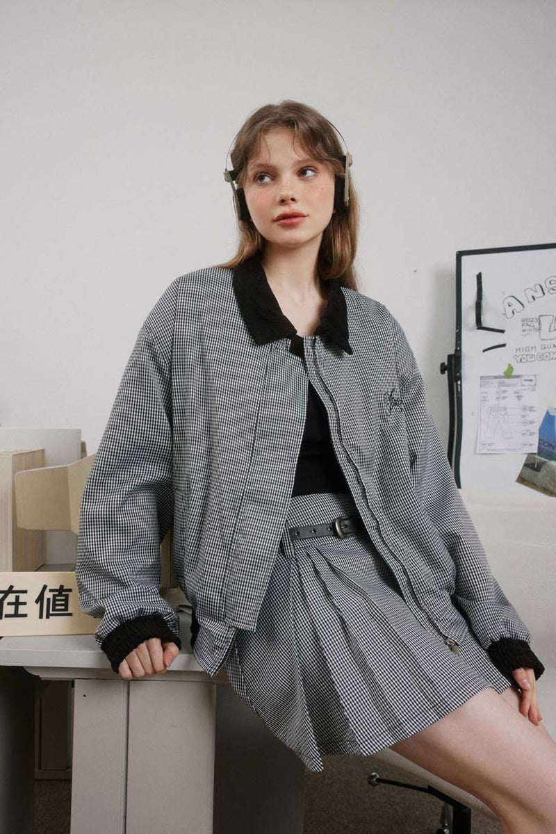 Unisex Jacket Autumn Plaid Short Coat Women's Clothing