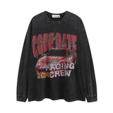 Men Long Sleeve Shirt Vintage Printed Washed Distressed Long Sleeve Bottoming T-shirt for Men and Women