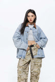Unisex Jacket Fall Color-Blocking Lapel Denim Jacket Women's Clothing