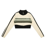 Women Sweater Short Knitted Cardigan Color Matching Long Sleeve Sweater Coat