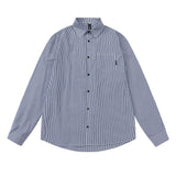 Men Long Sleeved T Shirt Spring and Autumn Vertical Striped Long Sleeve Shirt Men's Casual Loose Shirt Outer Wear