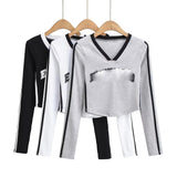 Women T-shirt Letter Underwear Blouse Women's Autumn Short Side Stripe T-shirt