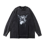 Men Long Sleeve Shirt Printed Vintage Long Sleeve T-shirt Men and Women Washed and Worn