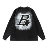 Men Hoodie Inkjet Letters Printed Crew Neck Sweatshirt