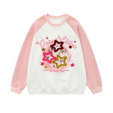 Men Hoodie Five-Pointed Star Flocking Embroidered Crew Neck Sweatshirt