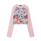 Women Long Sleeve T-Shirt Printed Long Sleeve T-shirt Girls Autumn Casual O-neck Short