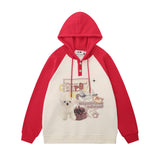Men Hoodie Color-Block Raglan Sleeves Hooded Pullover Loose Casual Hoodie