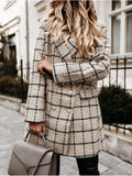 Plaid Trench Coat Autumn and Winter Long Sleeve Suit Collar Double Breasted Woolen Coat