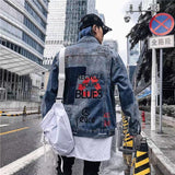 Men Denim Jacket Fashion Brand High Street Design Stitching over Printed Letters Loose Denim Jacket Men Vibe Punk Denim Clothes Jacket