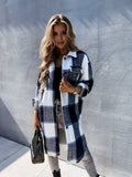 Plaid Trench Coat Straight Single-Breasted Plaid Long Sleeve Shirt